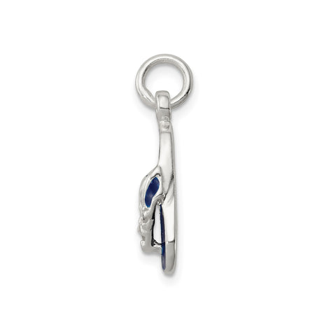 Sterling Silver Flip Flop Sandal Pendant with Cubic Zirconia and Blue Enamel, Coastal Style