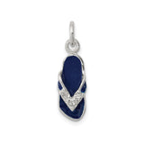 Sterling Silver Flip Flop Sandal Pendant with Cubic Zirconia and Blue Enamel, Coastal Style