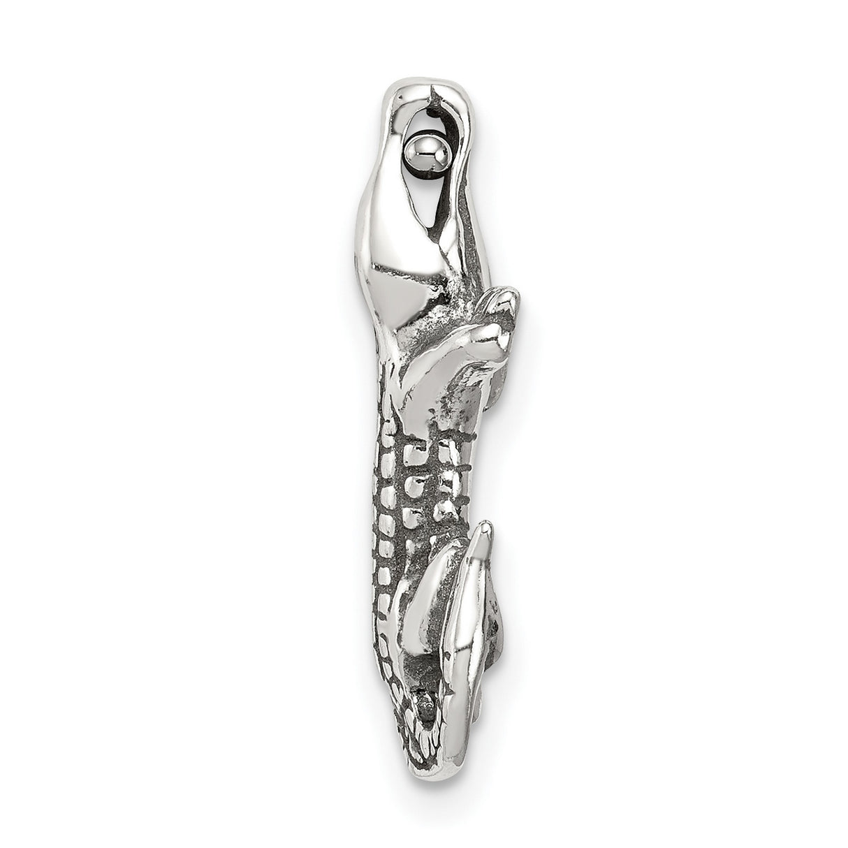 Sterling Silver Alligator Pendant, Textured Gator Charm with Wildlife Jungle-Inspired Design