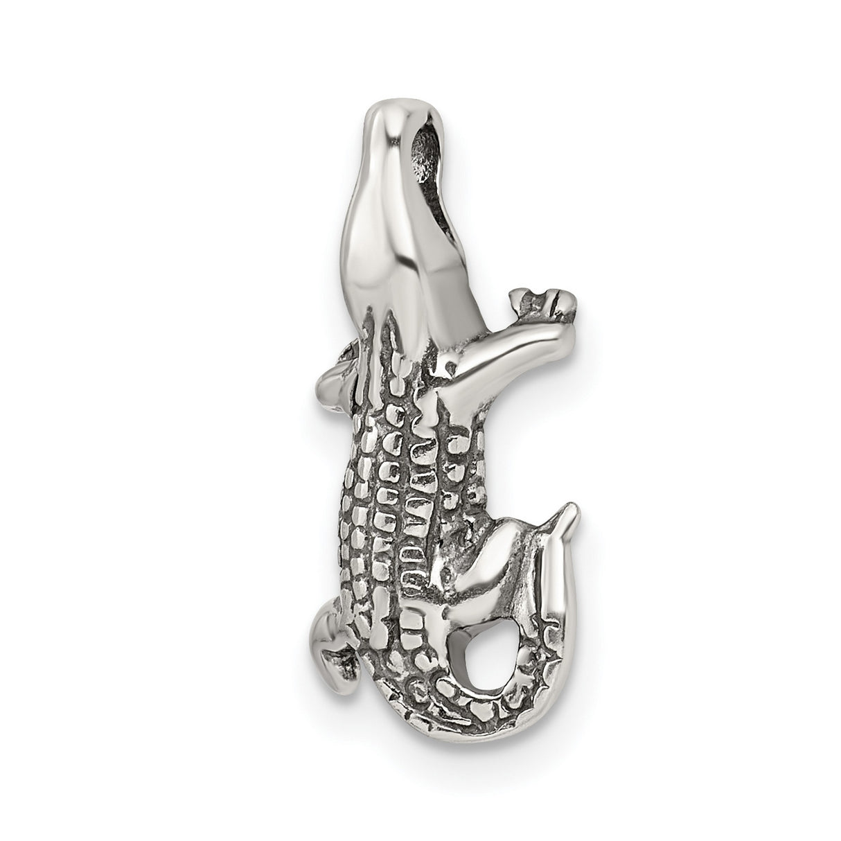 Sterling Silver Alligator Pendant, Textured Gator Charm with Wildlife Jungle-Inspired Design