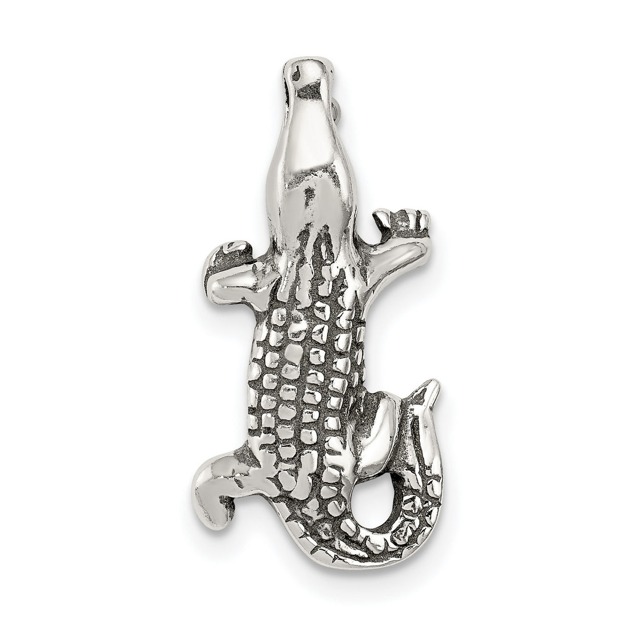 Sterling Silver Alligator Pendant, Textured Gator Charm with Wildlife Jungle-Inspired Design