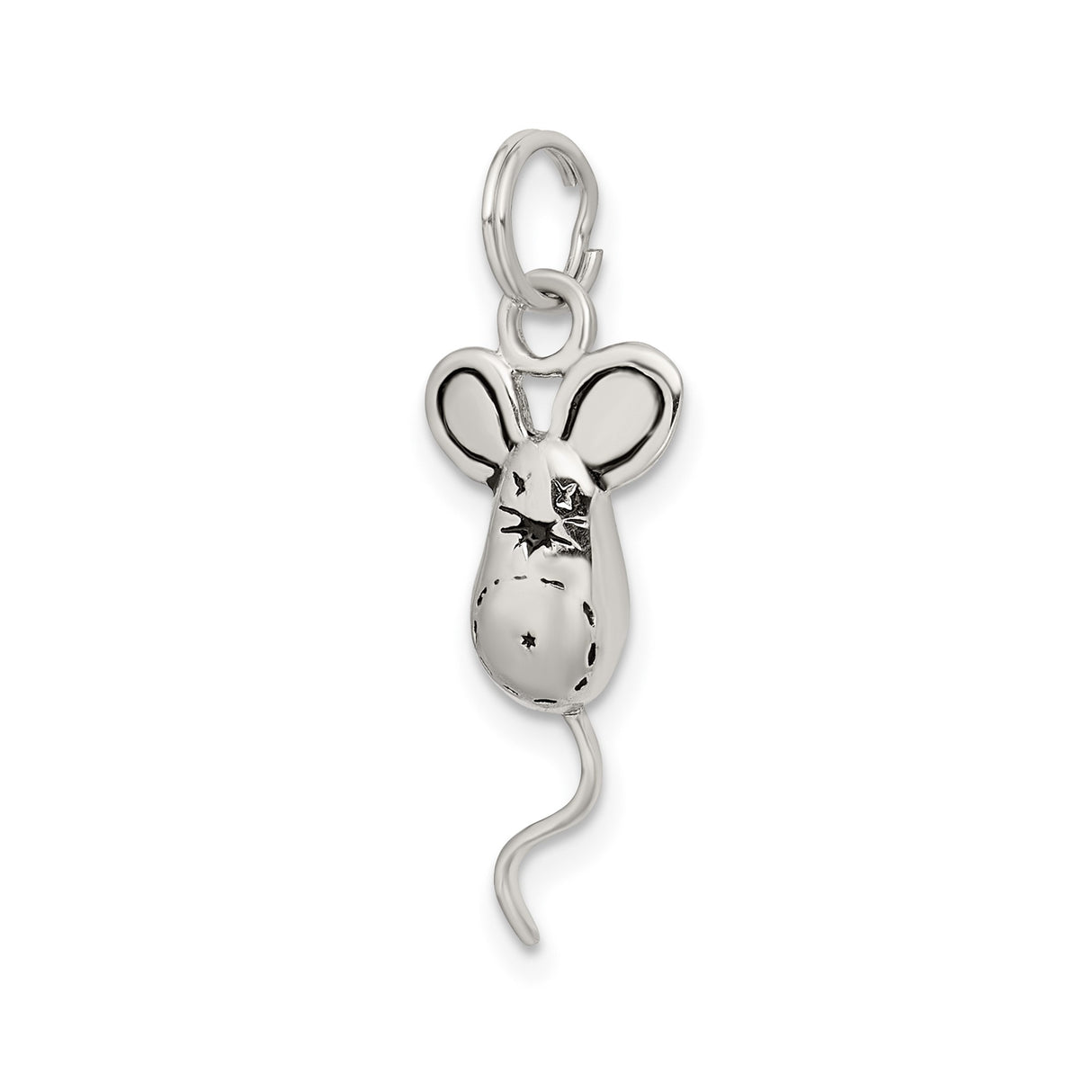 Sterling Silver Mouse Charm Pendant with Big Ears and Curled Tail, Whimsical Animal Jewelry