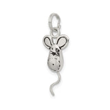 Sterling Silver Mouse Charm Pendant with Big Ears and Curled Tail, Whimsical Animal Jewelry