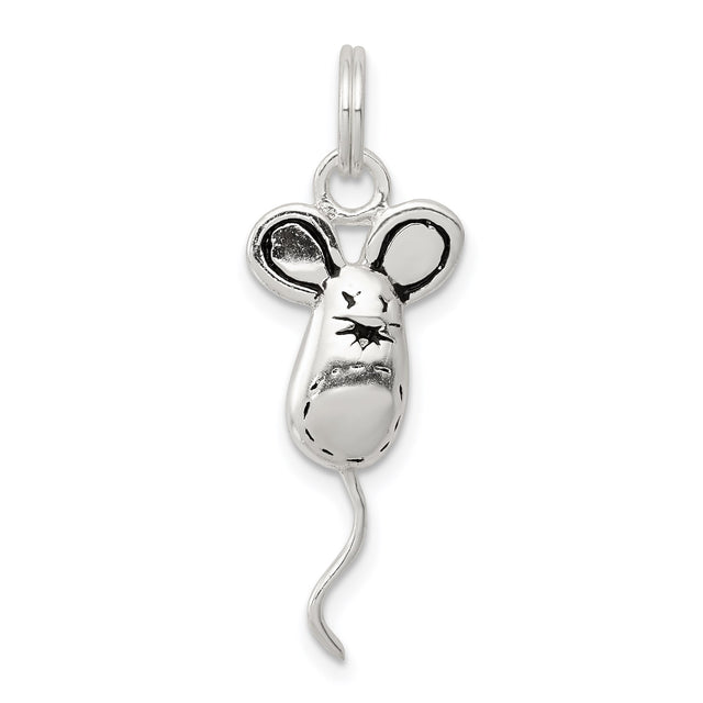 Sterling Silver Mouse Charm Pendant with Big Ears and Curled Tail, Whimsical Animal Jewelry