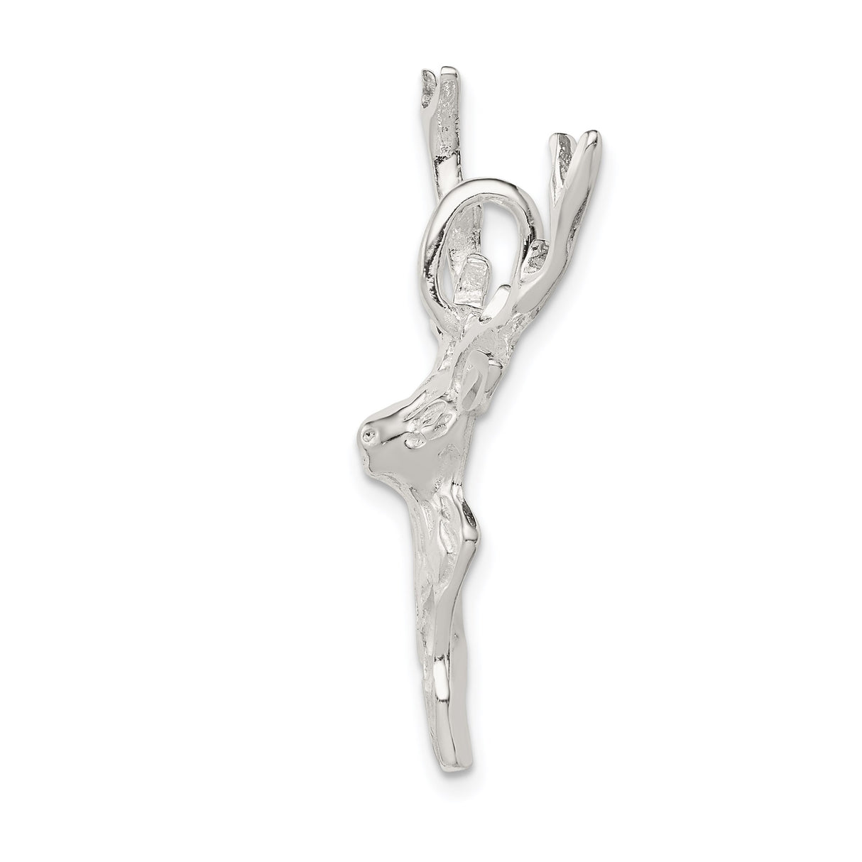 Sterling Silver Deer Head Pendant with Antlers, Rustic Wildlife Stag Charm
