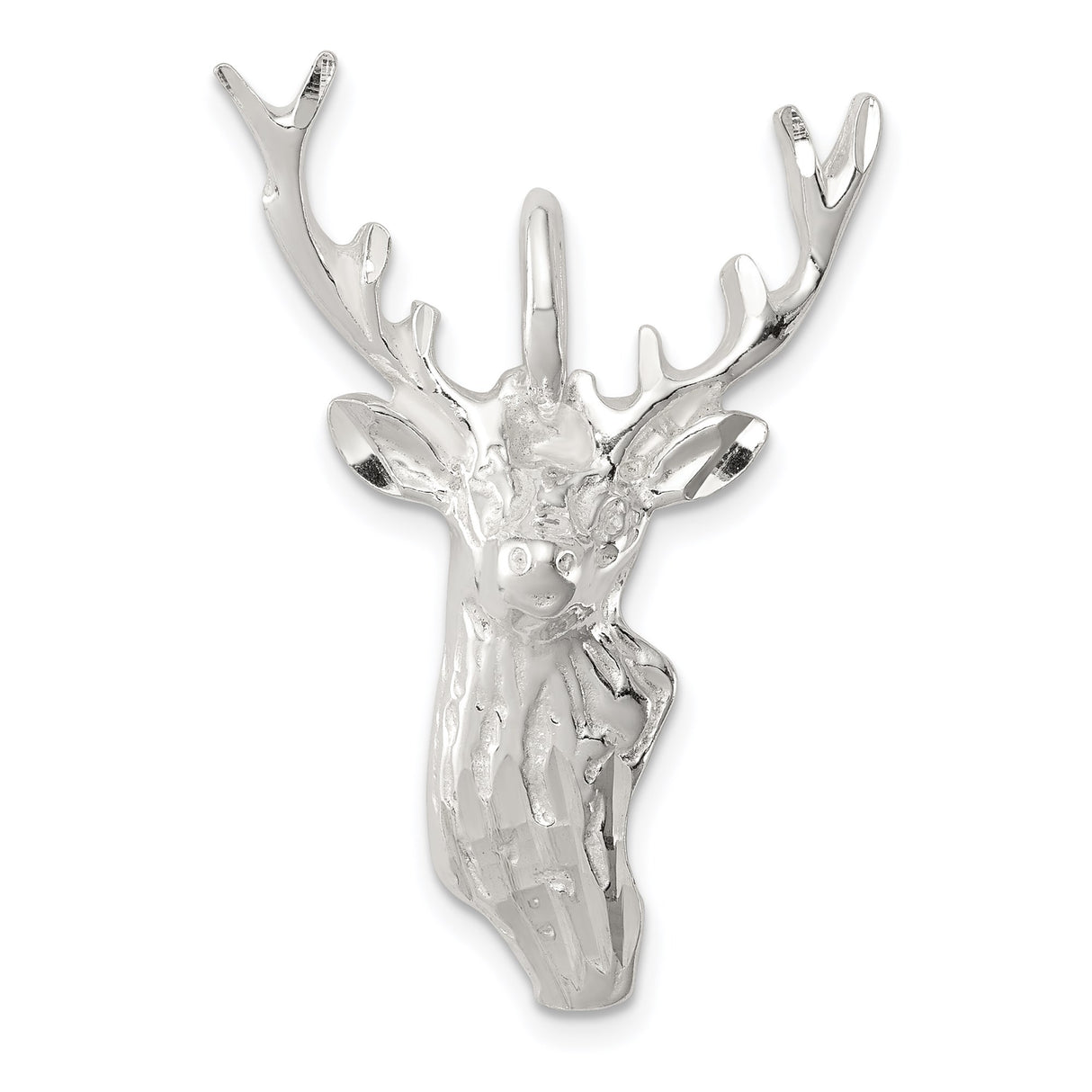 Sterling Silver Deer Head Pendant with Antlers, Rustic Wildlife Stag Charm