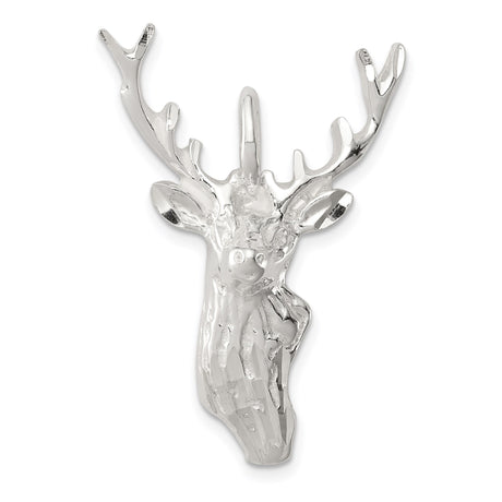 Sterling Silver Deer Head Pendant with Antlers, Rustic Wildlife Stag Charm