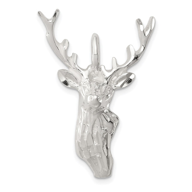 Sterling Silver Deer Head Pendant with Antlers, Rustic Wildlife Stag Charm