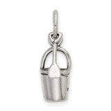 Antiqued Sand Bucket and Shovel Charm Pendant in Real 925 Sterling Silver