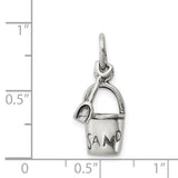 Antiqued Sand Bucket and Shovel Charm Pendant in Real 925 Sterling Silver