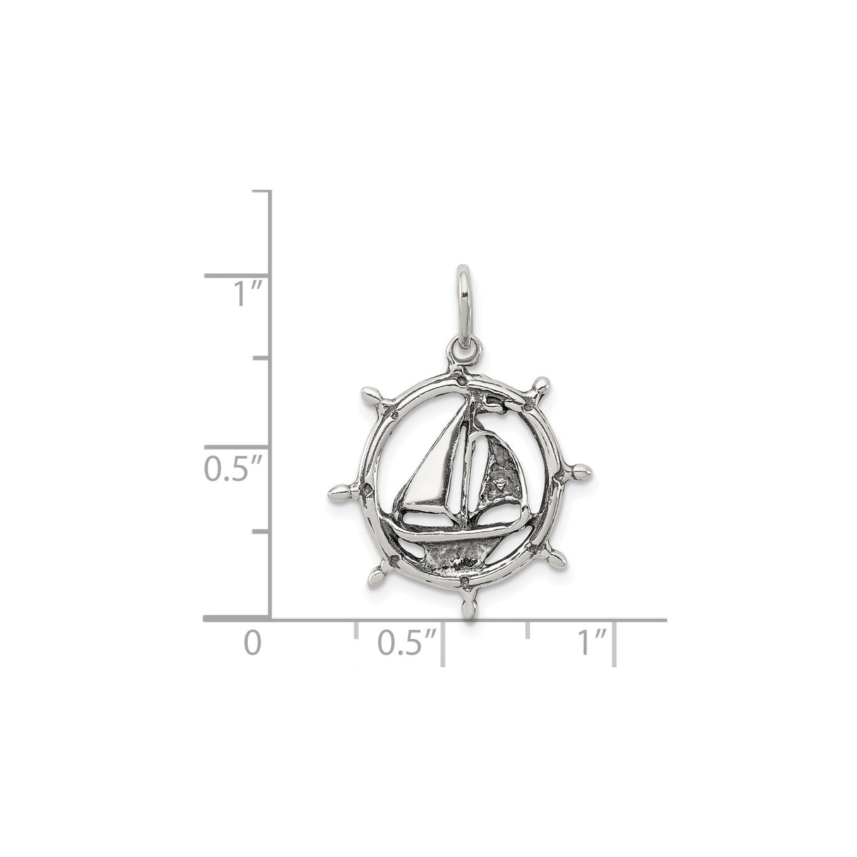 Sterling Silver Sailboat Pendant with Nautical Ship Wheel, Coastal Sailing Jewelry for Men and Women