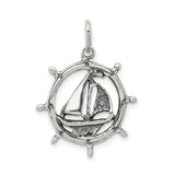 Sterling Silver Sailboat Pendant with Nautical Ship Wheel, Coastal Sailing Jewelry for Men and Women