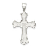 Sterling Silver Cross Pendant with Rope Texture and Floral Design, Vintage Religious Style