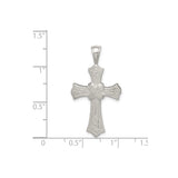 Sterling Silver Cross Pendant with Rope Texture and Floral Design, Vintage Religious Style