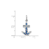 Sterling Silver Anchor Pendant with Blue Enamel and Clear Crystal Accents, Nautical Rope Detail