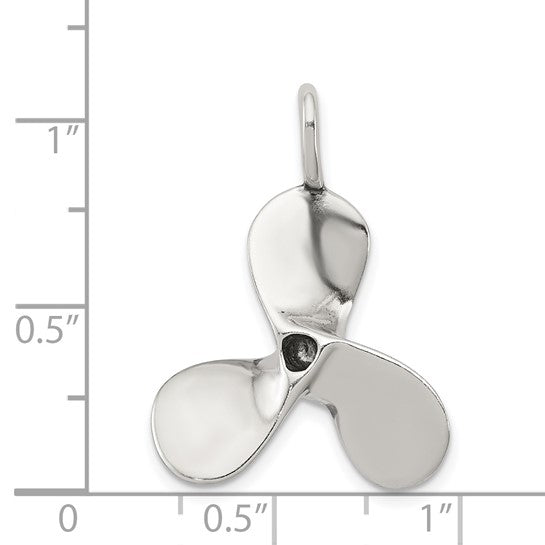 Sterling Silver Nautical Propeller Pendant, Three Blade Boat Ocean Charm for Men or Unisex