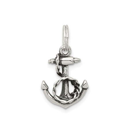 Sterling Silver Anchor Pendant with Rope Detail, Nautical Christian Faith Charm