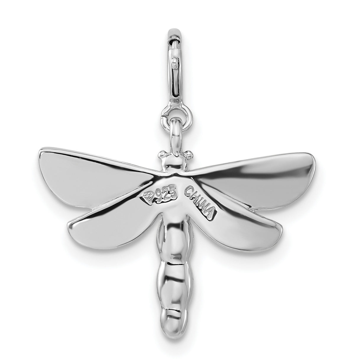Sterling Silver Dragonfly Pendant with Cubic Zirconia, Green and Yellow Enamel Wings, Nature Theme