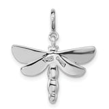 Sterling Silver Dragonfly Pendant with Cubic Zirconia, Green and Yellow Enamel Wings, Nature Theme