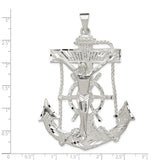 Sterling Silver Nautical Cross Pendant with Anchor, Rope, and Ship Wheel Design