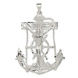 Sterling Silver Nautical Cross Pendant with Anchor, Rope, and Ship Wheel Design