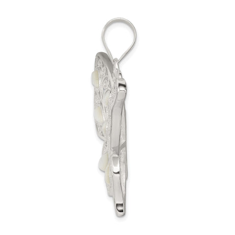 Sterling Silver Butterfly Pendant with Mother of Pearl Inlay, Filigree Design for Women