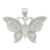 Sterling Silver Butterfly Pendant with Mother of Pearl Inlay, Filigree Design for Women
