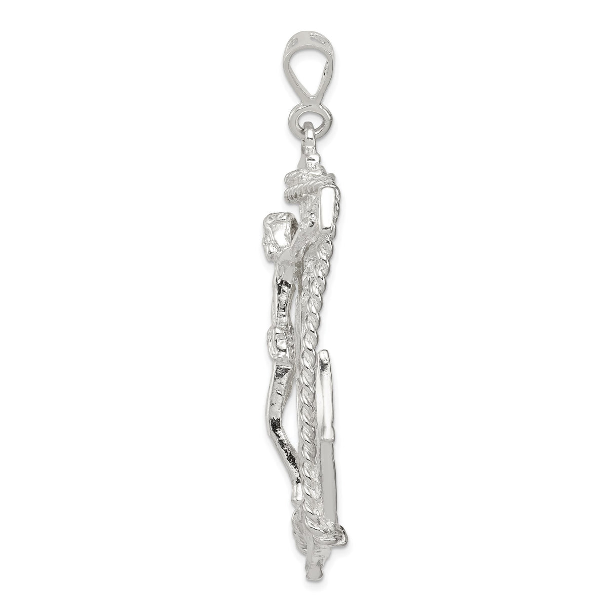 Sterling Silver Nautical Cross Pendant with Anchor, Rope, and Ship Wheel Design