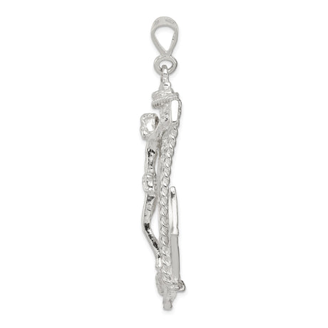 Sterling Silver Nautical Cross Pendant with Anchor, Rope, and Ship Wheel Design
