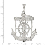 Sterling Silver Nautical Cross Pendant with Anchor, Rope, and Ship Wheel Design