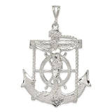 Sterling Silver Nautical Cross Pendant with Anchor, Rope, and Ship Wheel Design