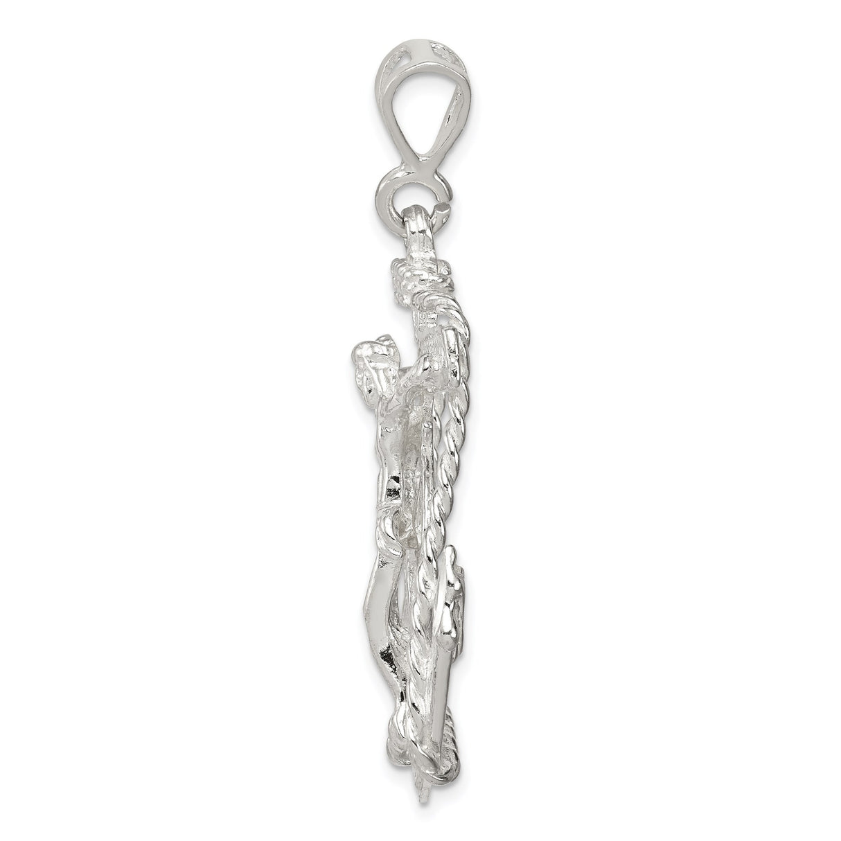 Sterling Silver Anchor Cross Pendant with Rope Detailing, Nautical Religious Design