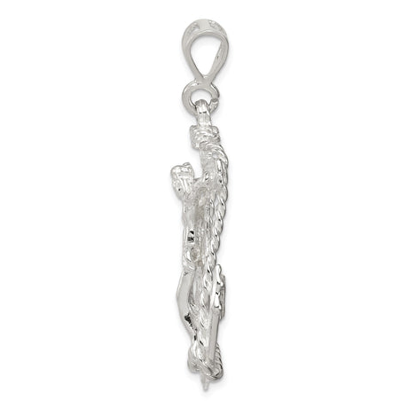 Sterling Silver Anchor Cross Pendant with Rope Detailing, Nautical Religious Design