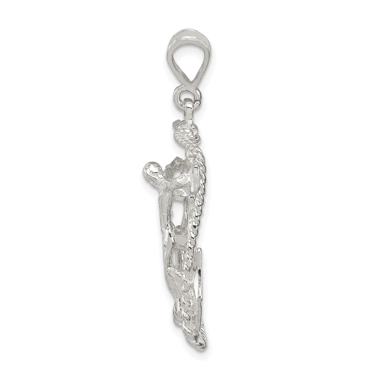 Sterling Silver Anchor Cross Pendant with Rope and Ship Wheel Design