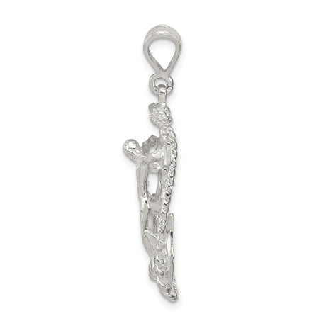 Sterling Silver Anchor Cross Pendant with Rope and Ship Wheel Design