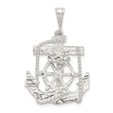 Sterling Silver Anchor Cross Pendant with Rope and Ship Wheel Design