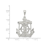 Sterling Silver Anchor Cross Pendant with Rope and Ship Wheel Design