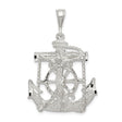 Sterling Silver Anchor Cross Pendant with Rope and Ship Wheel Design