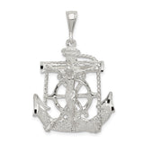 Sterling Silver Anchor Cross Pendant with Rope and Ship Wheel Design