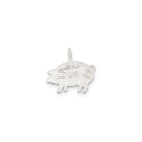 Sterling Silver Pig Charm Pendant, Polished Farm Animal Symbol of Prosperity and Fortune