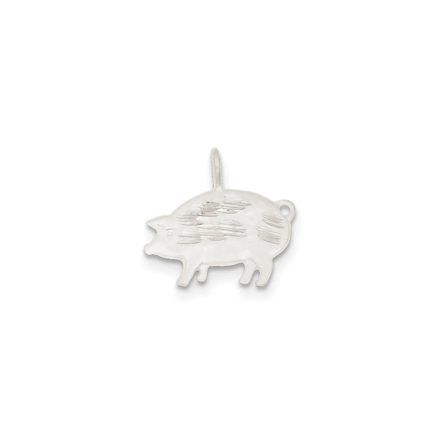 Sterling Silver Pig Charm Pendant, Polished Farm Animal Symbol of Prosperity and Fortune