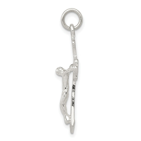 Sterling Silver Crucifix Cross Pendant with Raised Christ Figure and Flared Edges