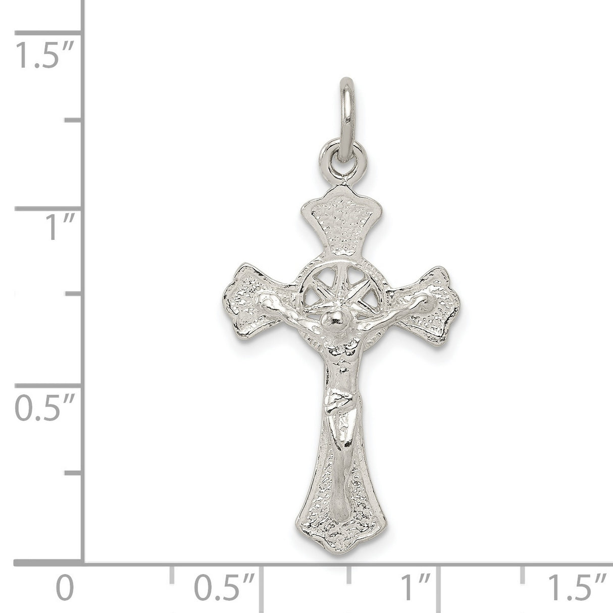 Sterling Silver Crucifix Cross Pendant with Raised Christ Figure and Flared Edges