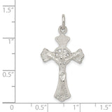 Sterling Silver Crucifix Cross Pendant with Raised Christ Figure and Flared Edges