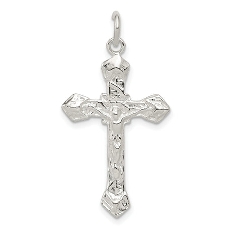 Sterling Silver Crucifix Pendant with Hammered Texture, Rustic Cross Design, Unisex Religious Jewelry