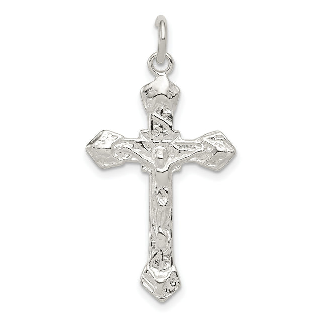 Sterling Silver Crucifix Pendant with Hammered Texture, Rustic Cross Design, Unisex Religious Jewelry
