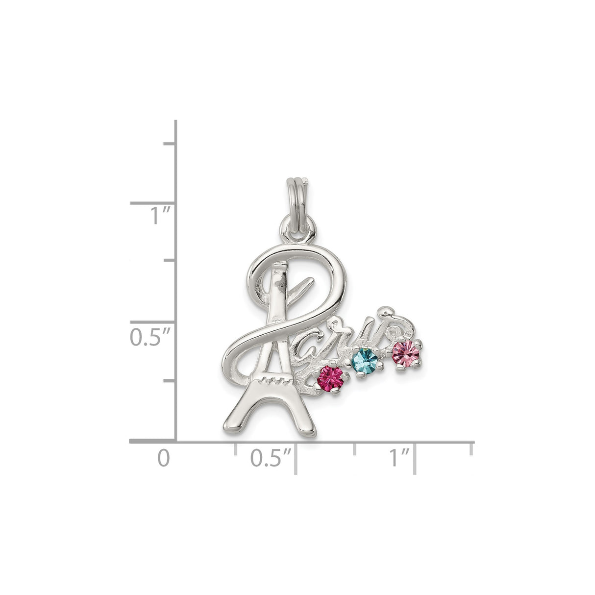 Sterling Silver Eiffel Tower Pendant with Colorful Crystal Birthstones, Paris Travel Charm