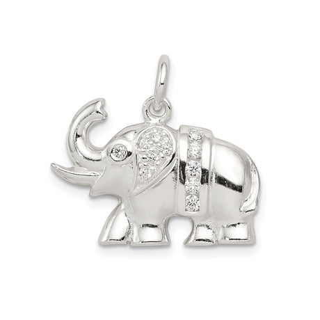 Sterling Silver Elephant Pendant with Cubic Zirconia, Symbol of Strength and Wisdom