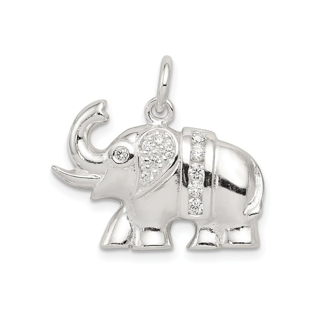 Sterling Silver Elephant Pendant with Cubic Zirconia, Symbol of Strength and Wisdom