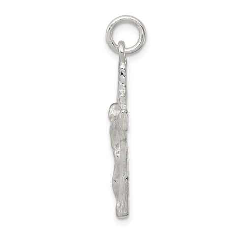 Sterling Silver Crucifix Cross Pendant with Dimensional Christian Design and Polished Finish